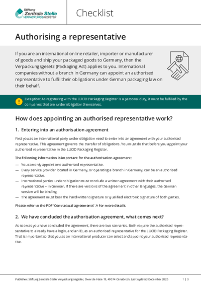 Clicking on the PDF 'Checklist – Authorising a representative' will open a new window.
