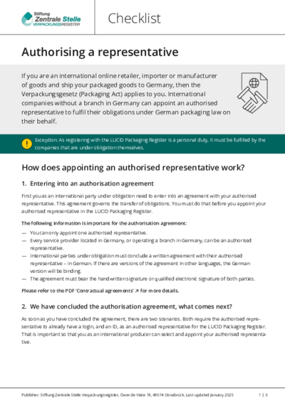 Clicking on the PDF 'Checklist – Authorising a representative' will open a new window.