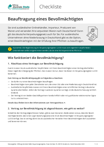 Checkliste: Beauftragung eines Bevollmächtigten Beim Anklicken öffnet sich die PDF Checkliste: Beauftragung eines Bevollmächtigten in einem neuen Fenster.