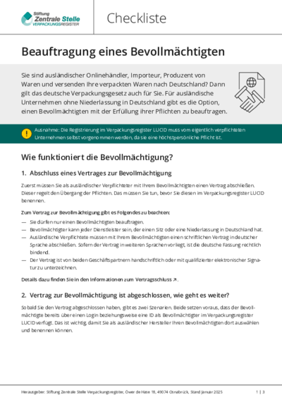 Beim Anklicken öffnet sich die PDF Checkliste: Beauftragung eines Bevollmächtigten in einem neuen Fenster.