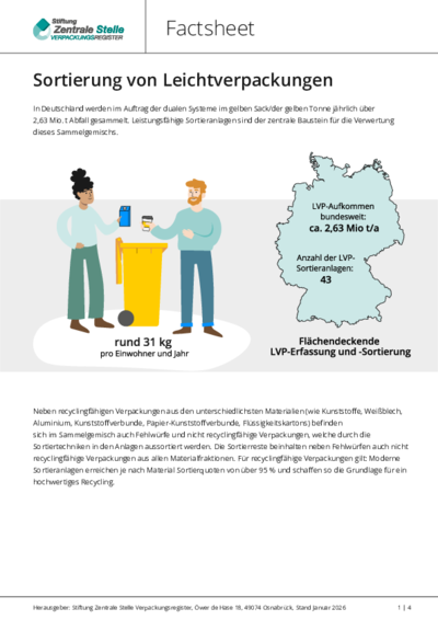 Beim Anklicken öffnet sich die PDF Factsheet zur Sortierung von Leichtverpackungen in einem neuen Fenster.