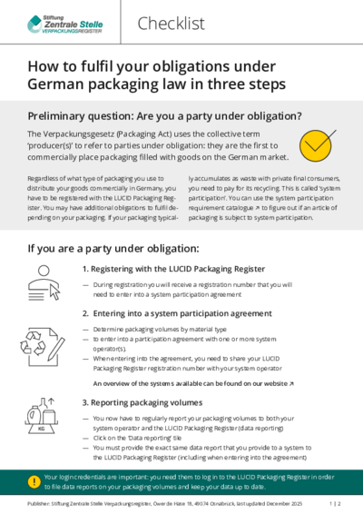 Checklist: How to fulfil your obligations under German packaging law in three steps