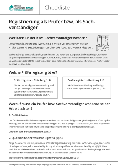 Checkliste: Registrierung als Prüfer bzw. als Sachverständiger Beim Anklicken öffnet sich die PDF Checkliste: Registrierung als Prüfer bzw. als Sachverständiger in einem neuen Fenster.