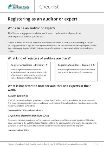 Checklist: Registering as an auditor or expert
